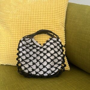 *LIKE NEW* Zara Black Knotted Top handle bag with natural canvas insert.